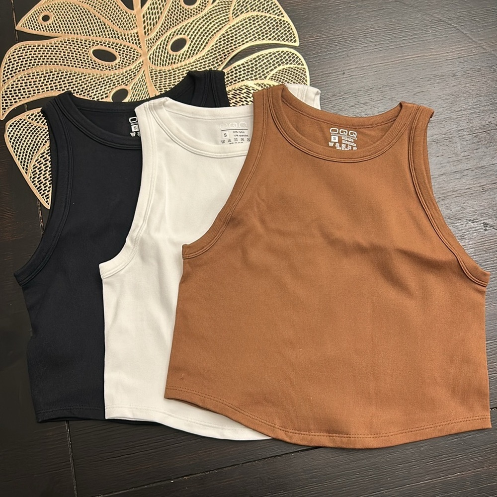 OQQ Women's 3 Piece Ribbed Seamless Racerback Crop Tops Small - Picture 5 of 8